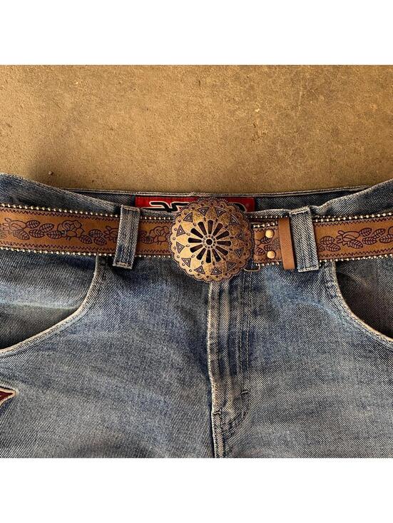 Accessories - Y2k style American Western Belt Buckle vintage style floral gold beaded boho